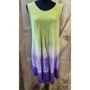 ADVANCE Apparels Dress Womens Free Size Green Purple Tie Dyed Embroidered
